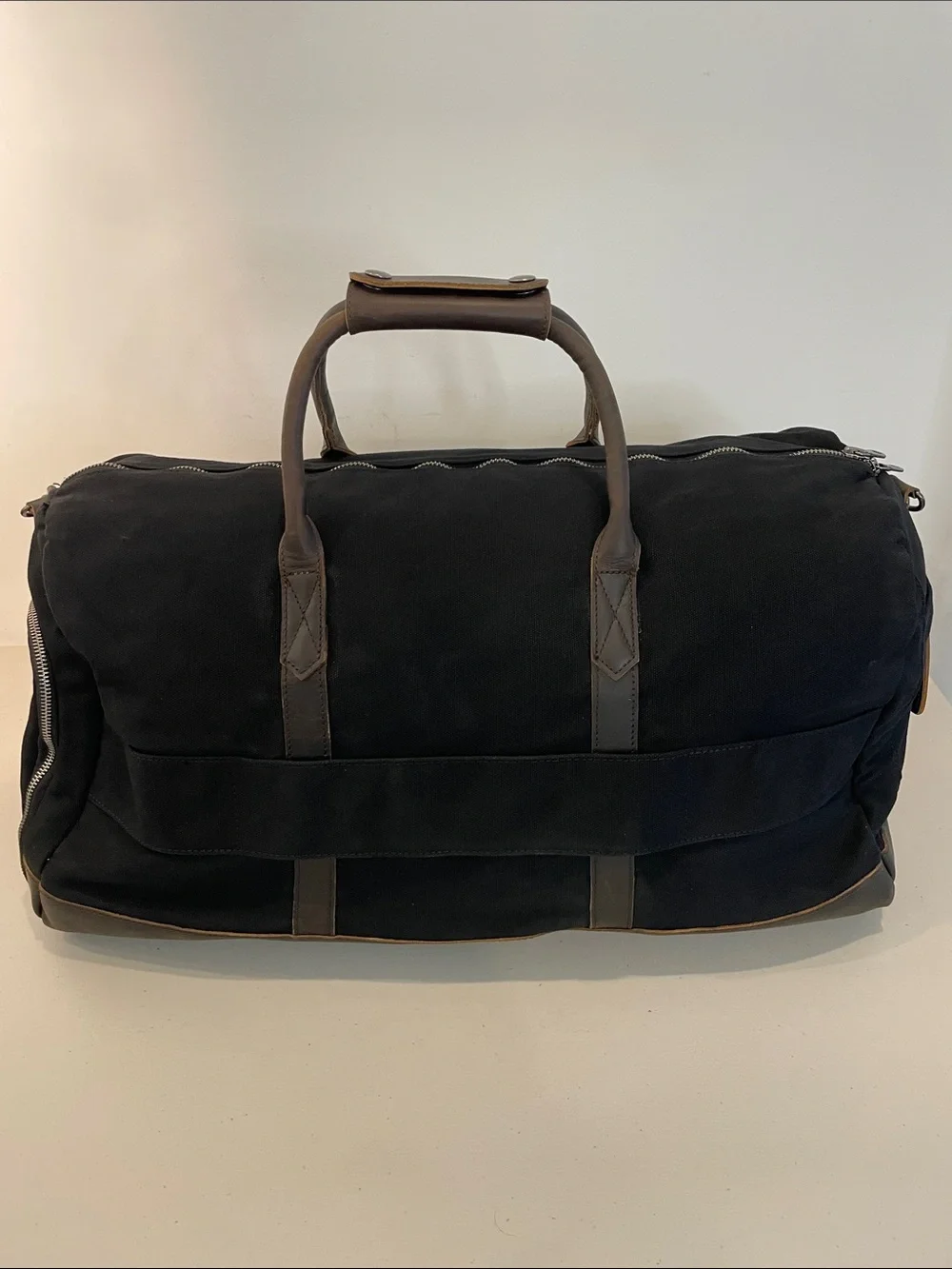 Double Oak Essentials Weekender Duffel 40L Black Canvas Leather Travel Bag